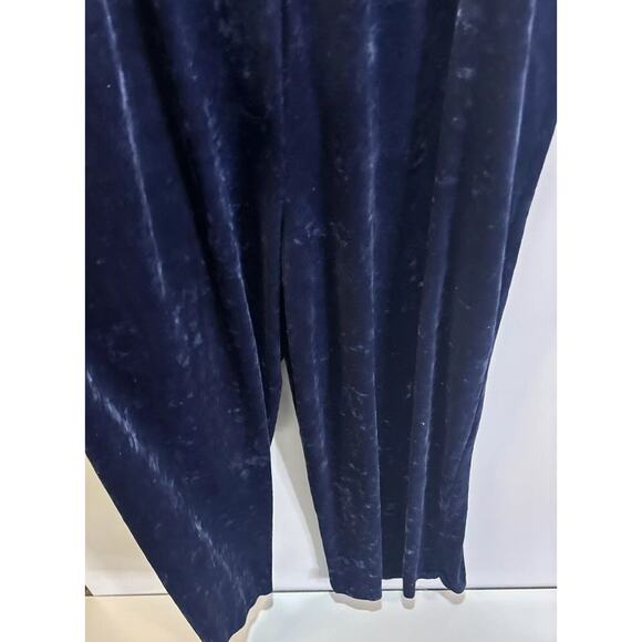 Aerie Dark Blue Velvet Burnout Holiday V-Neck Wide Leg Jumpsuit Womens Size L - Picture 10 of 11